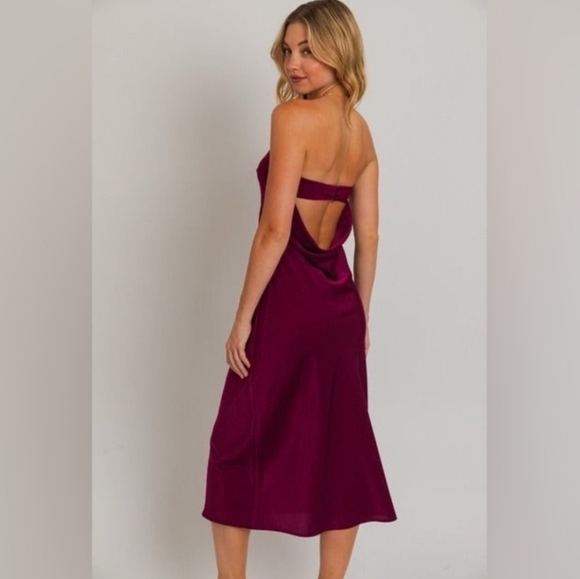 Strapless Cowl Back Midi Sheath Dress Medium - Le Lis NEW - Picture 5 of 11